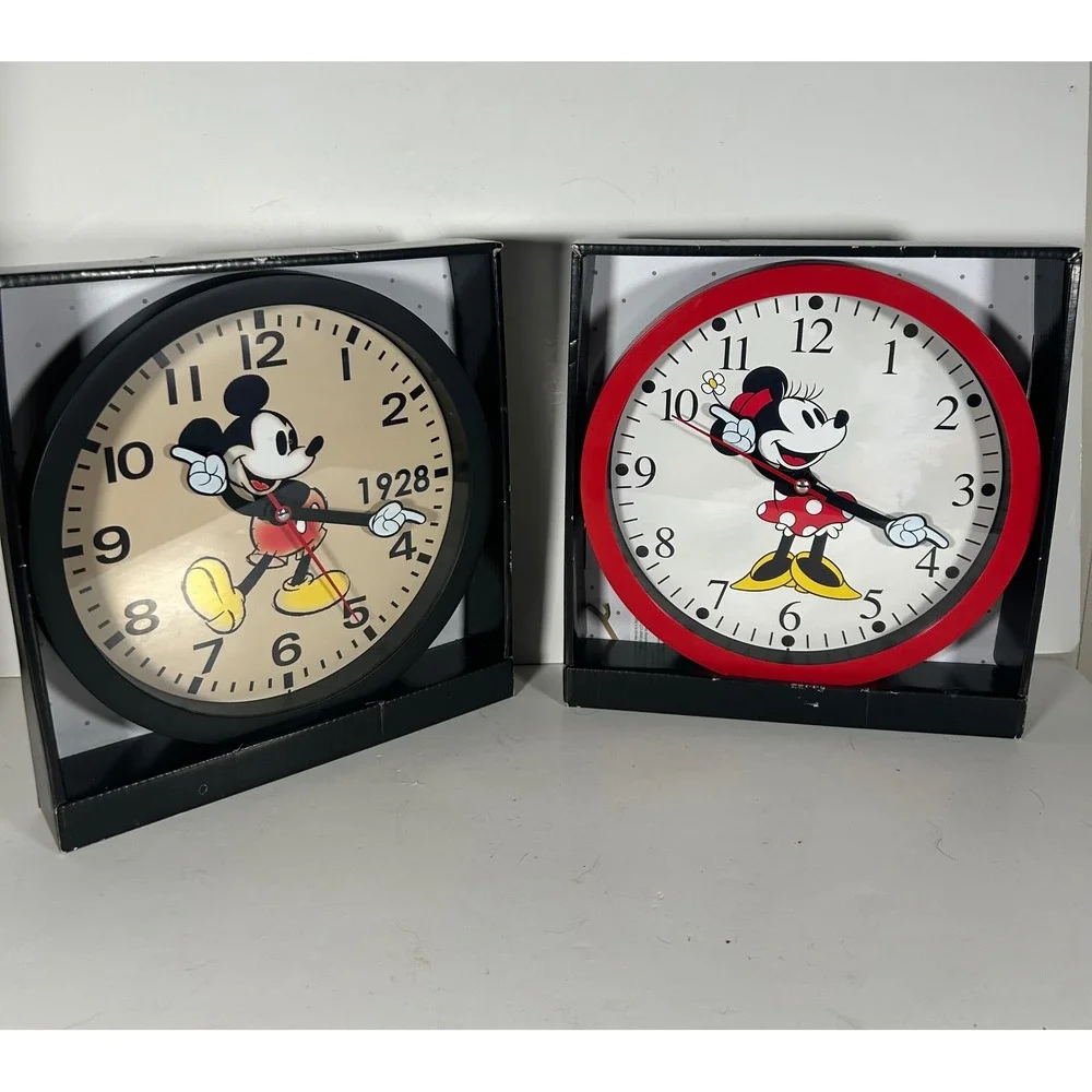 Disney Mickey and Minnie Mouse Wall Clock Set Vintage Style 10 Inch Analog NIB